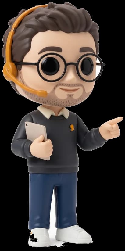 Le conseiller d’Appellia, une figurine souriante avec un casque téléphonique, qui désigne son conseil du jour