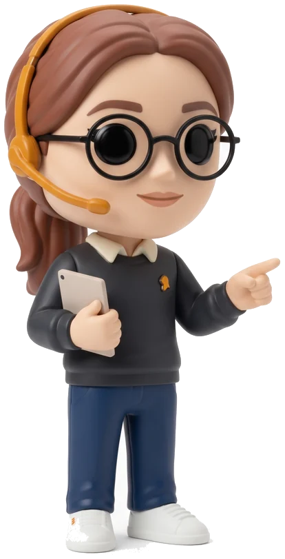 La conseillère d’Appellia, une figurine souriante avec un casque téléphonique, qui désigne son conseil du jour